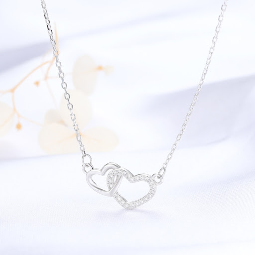 Title 4, Womens Micro-Inlaid Heart Necklace Sterling Si...