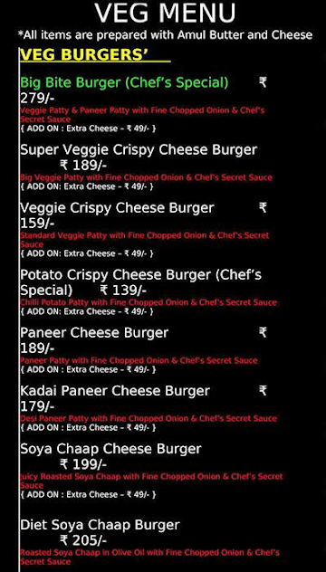 Chilli's Burgers menu 