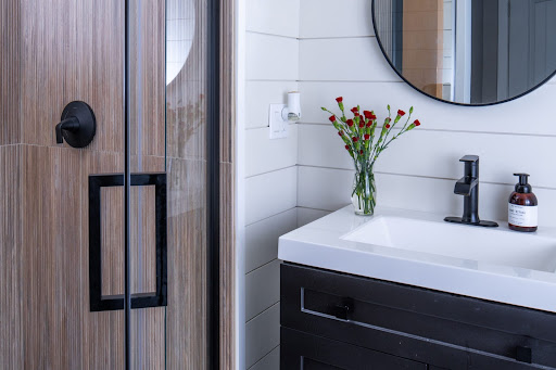 Modern bathroom, shower and sink in this luxury property for sale in Bend ($815,000 - 249 m²)