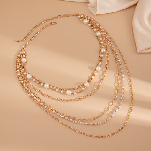 Title 3, Cold Stringed Pearls Long Necklace Suit for Wom...
