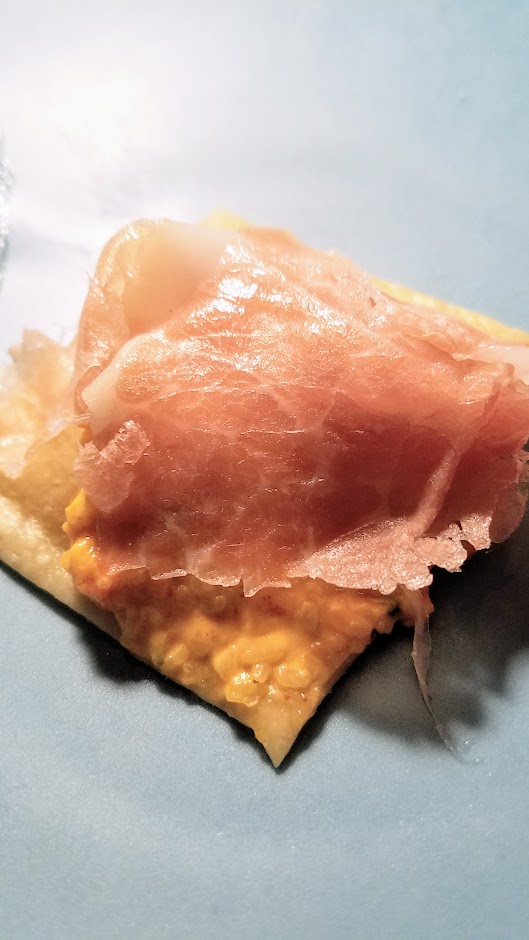 Langbaan Chefs Who Inspire Dinner with Edouardo Jordan of Salare and Junebaby, a collaboration with Chef Earl Ninsom of Langbaan to benefit Farestart. This is one of three snacks, Smoked salmon rillette, pimento cheese, country ham, saltine cracker (you can get a variation of this at Junebaby)