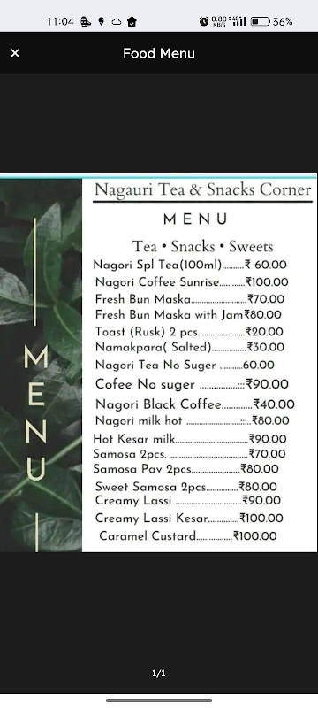 Nagauri Tea & Snacks Corner menu 