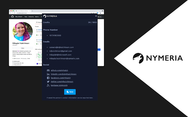 Nymeria: Easily find contact information chrome extension