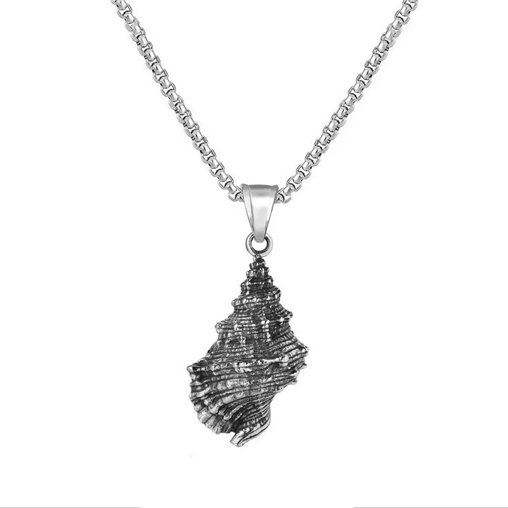Collier en acier inoxydable homme et femme, personnalité vintage coquillage, pendentif titane, accessoire élégant et durable.