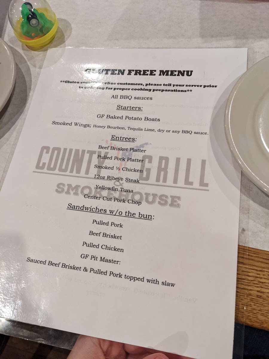 County Grill & Smokehouse gluten-free menu