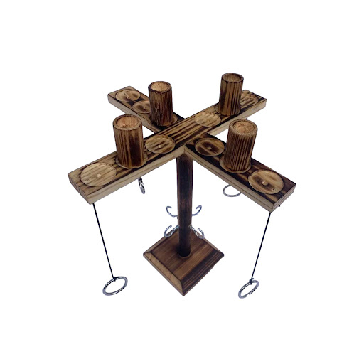 Title 3, Wooden throwing drinking game with hook and lad...