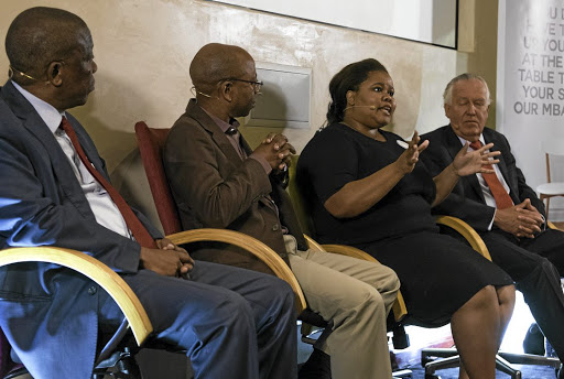 ANALYSIS Former DA parliamentary leader Lindiwe Mazibuko speaking during a panel discussion South Africa: From Zero to Hero and Back Again in Johannesburg. With her are Tim Modise, chairman of the GaRankuwa Forum of Excellence, Bonang Mohale, CEO of Business Leadership SA, and South African-born UK politician Peter Hain