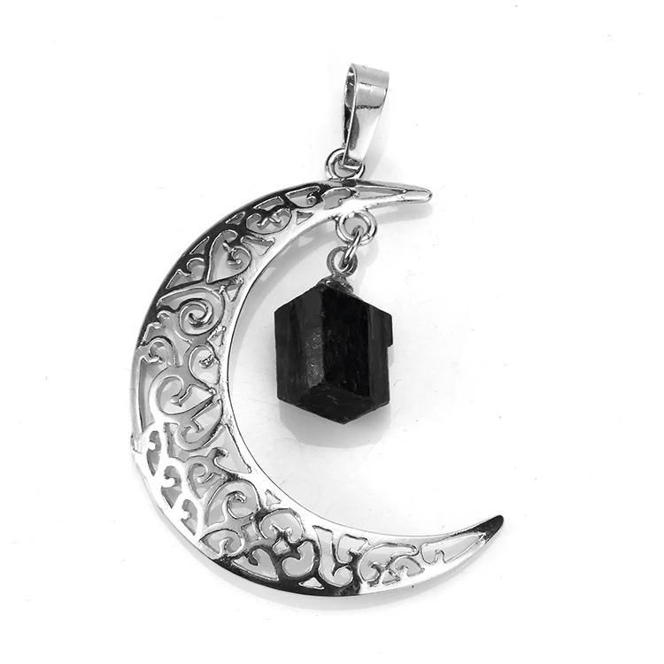 Collier pendentif croissant en cristal naturel, lune et étoiles, bijoux de mode européenne et américaine