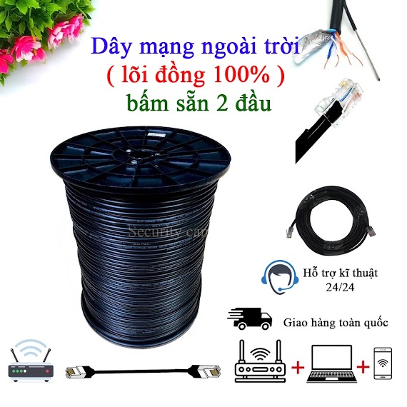 Dây Mạng Ngoài Trời [Bấm Sẵn 2 Đầu], Cáp Mạng Lõi Đồng Nguyên Chất Có Gia Cường, Bọc Bạc Và Dầu Chống Ẩm