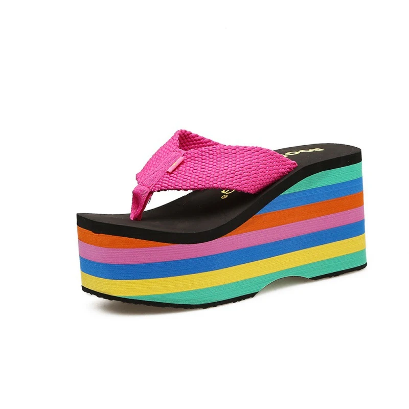 Rainbow Platform Sandals Super High Heel Flip-flops. Step up your style game with these eye-catching and comfortable san