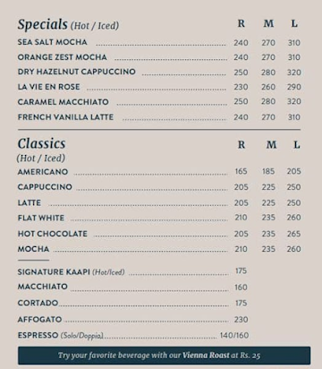 Third Wave Coffee Roasters menu 