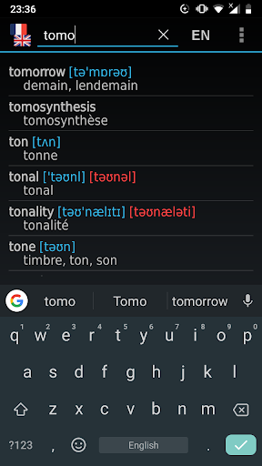 Screenshot French - English offline dict.