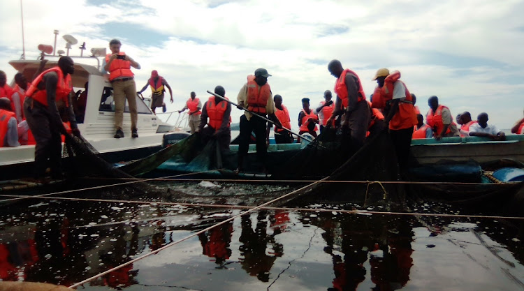 Fishermen at Mulukoba beach in Port Victoria, Budalangi constituency, in Busia county.