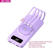 Sạc Dự Phòng , Pin Dự Phòng Dung Lượng 20000Mah, Tích Hợp Sạc Không Dây, Kèm 4 Đầu Dây Sạc, Cho Di Dộng