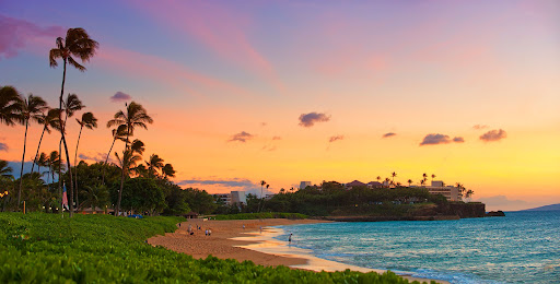 Hawaiian sunset panorama of the island of Maui