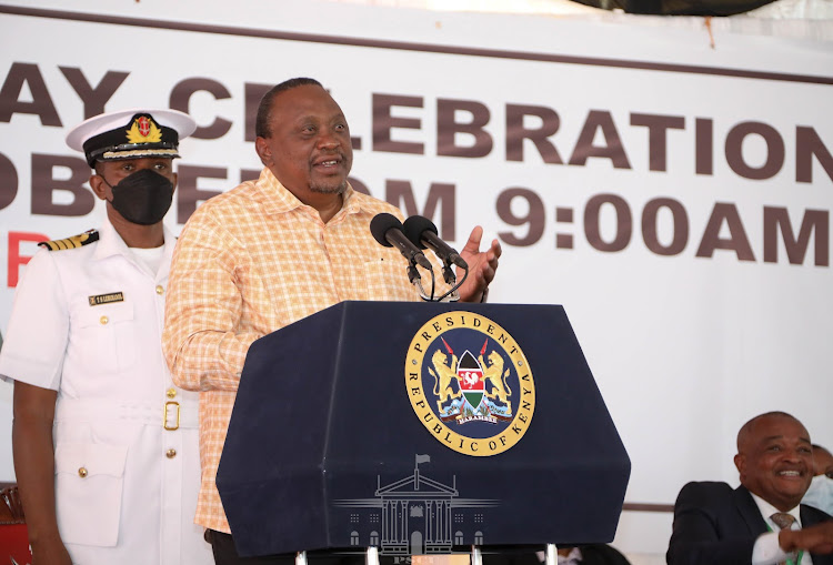 President Uhuru Kenyatta speaking during the celebrations the 100th International Co-operatives Day at KICC Grounds on July 2,2022.