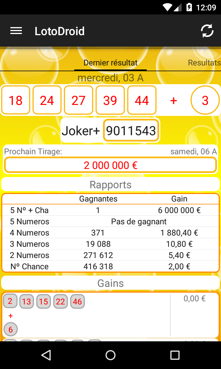 Loto Droid - Loto Résultats Screen 1