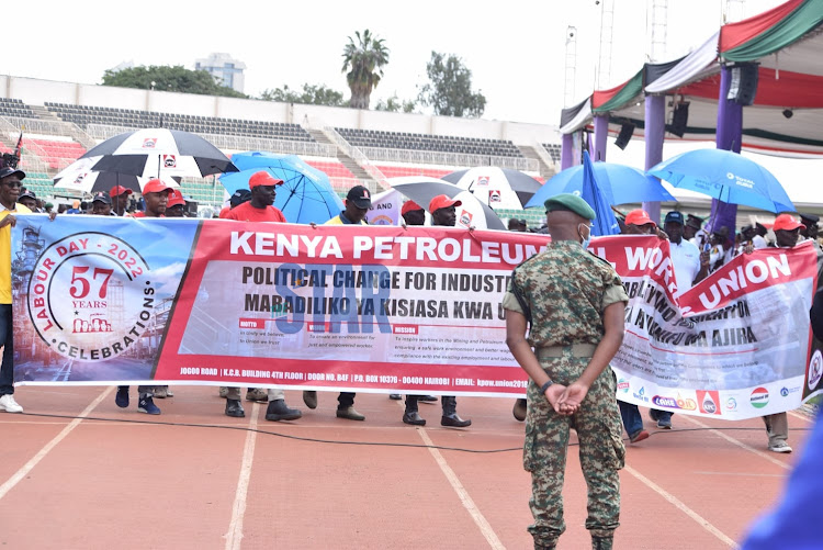 Manufacturing industries workers attend labor day celebrations at Nyayo Stadium on May 1, 2022