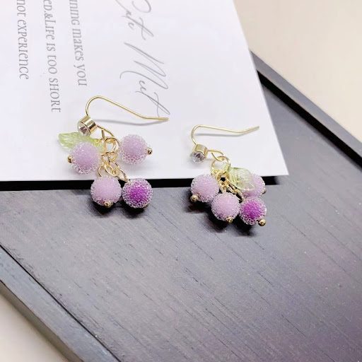 Title 3, Handmade Granulated Sugar Bead Berry Grape Earr...