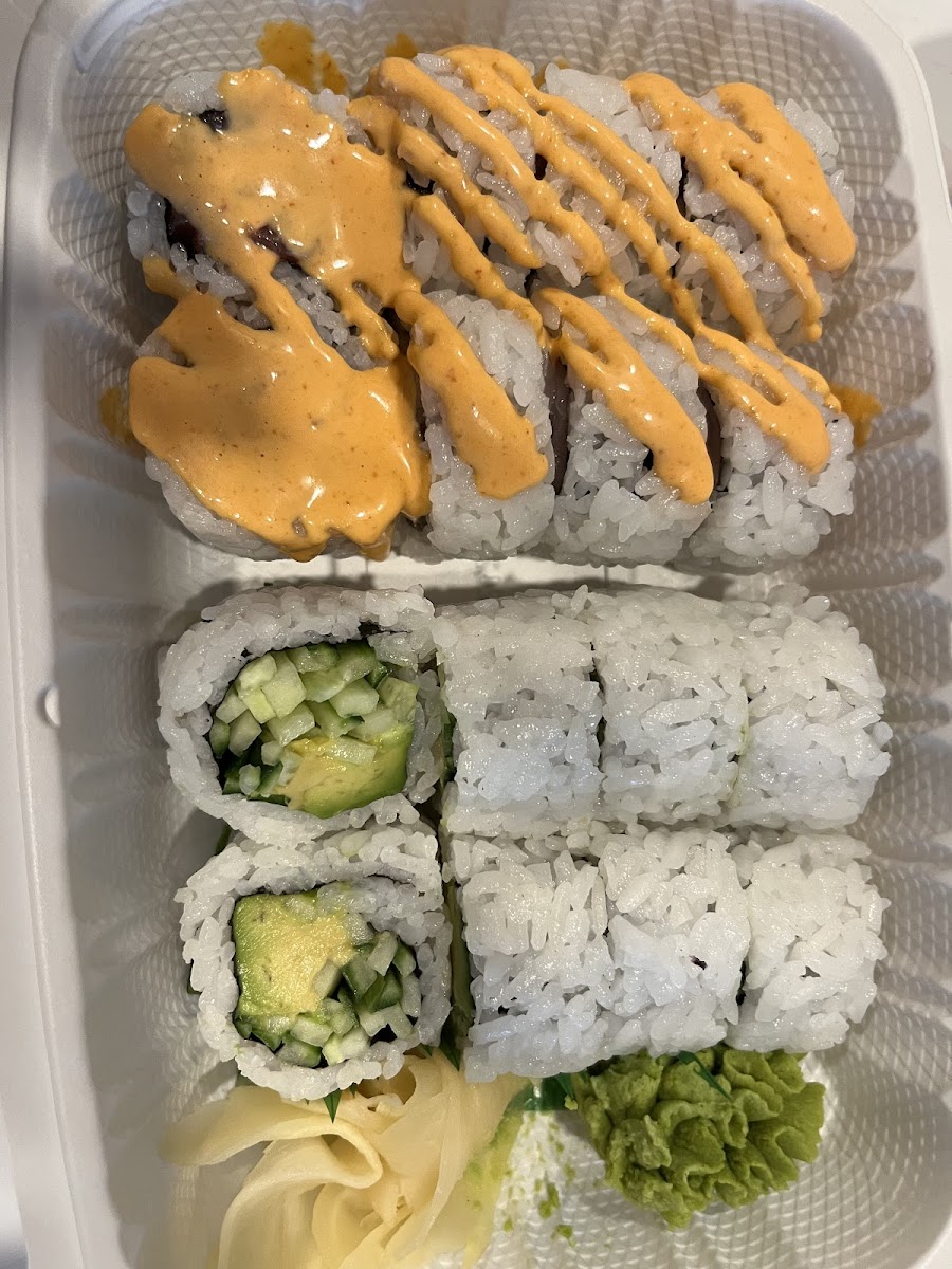 Spicy tuna roll and Avocado cucumber roll