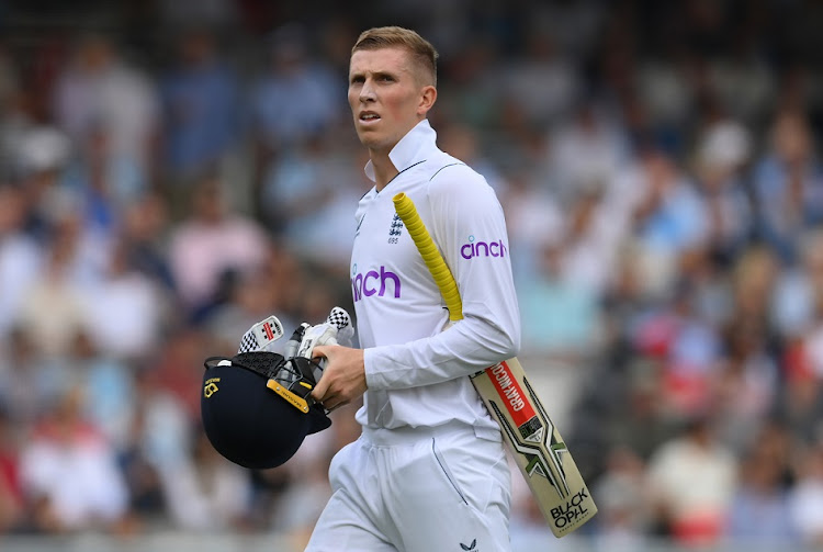 Zak Crawley of England heads back to the pavilion after losing his wicket on day one of the first Test against SA at Lord's.