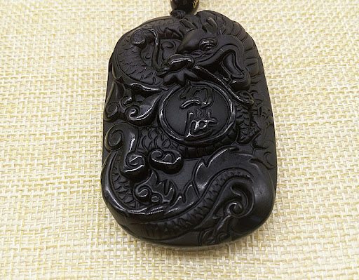 Title 3, Obsidian Dragon Pendant Necklace, a powerful am...