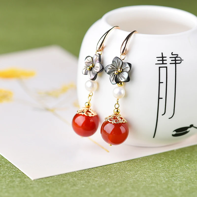 Title 2, Boucles doreilles artisanales en agate rouge "...