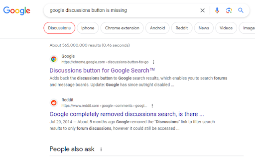 Discussions button for Google Search™