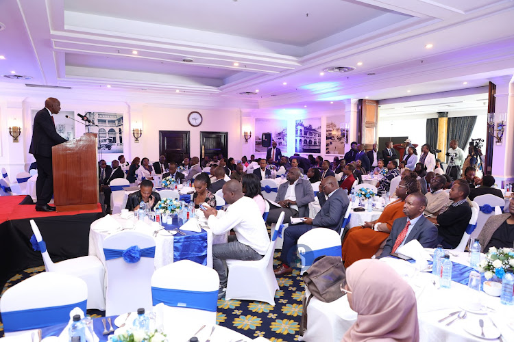 Guests and officials during the launch of ICT Week and the Kuza ICT Awards at the Sarova Stanley hotel in Nairobi on April 17, 2024.