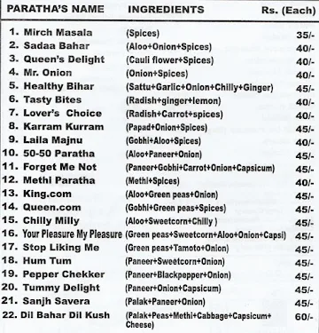 Paratha Plaza menu 