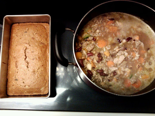 Sweet Potato and Turkey Summer Soup with homemade Zucchini Bread