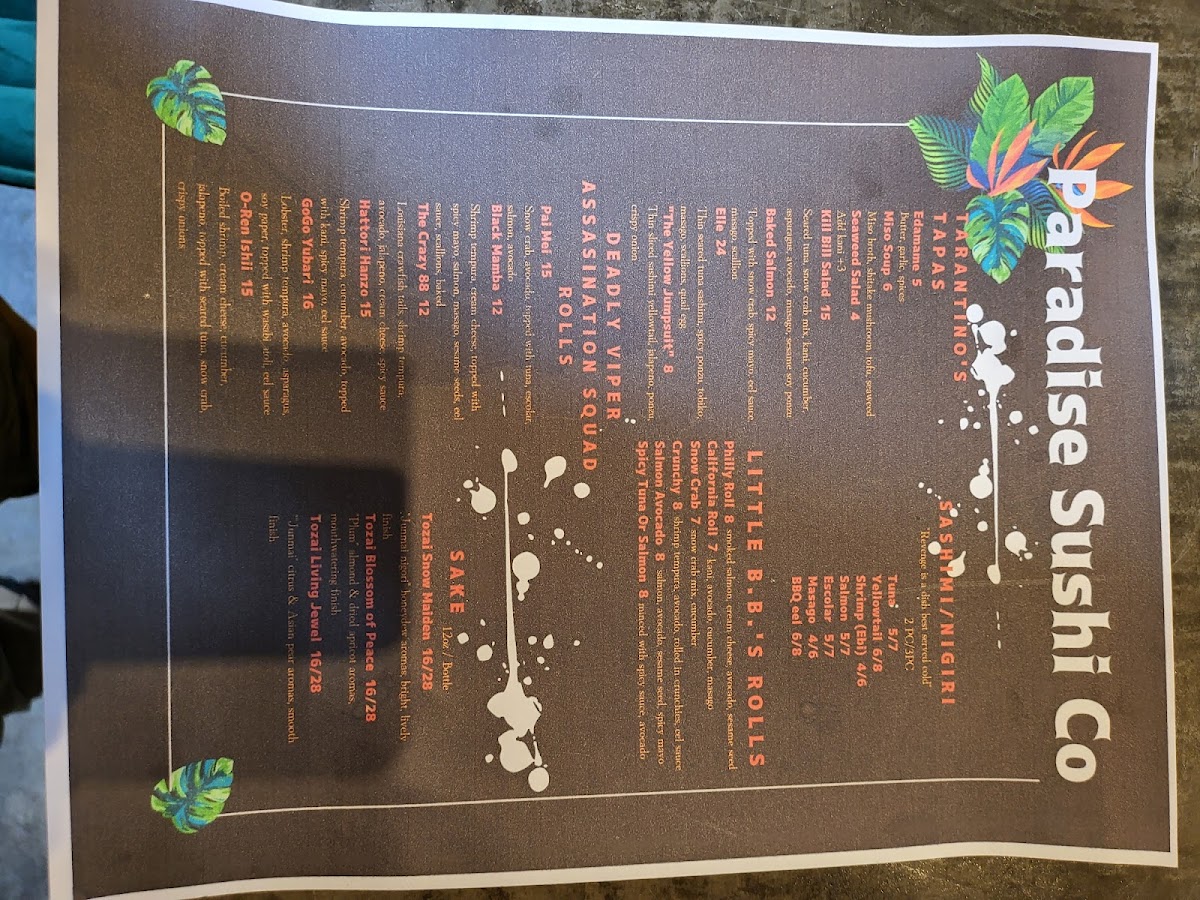 Paradise Sushi Co. gluten-free menu