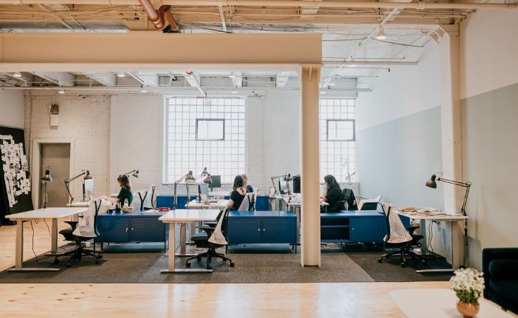 An office in Chicago with an open floor plan.