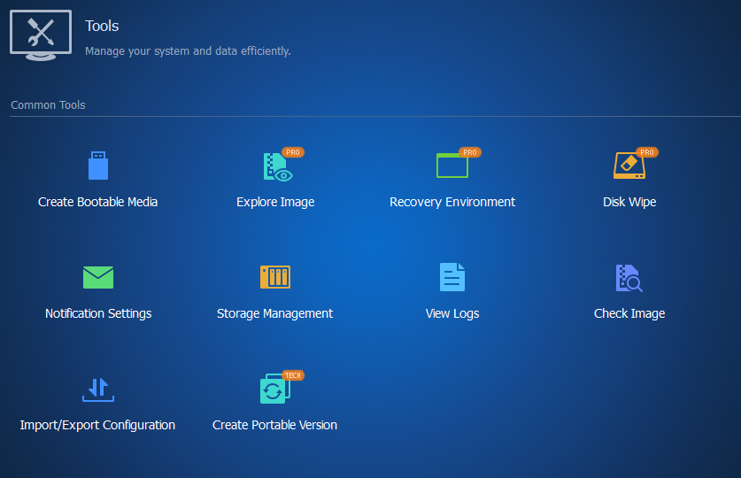 aomei backupper - tools option