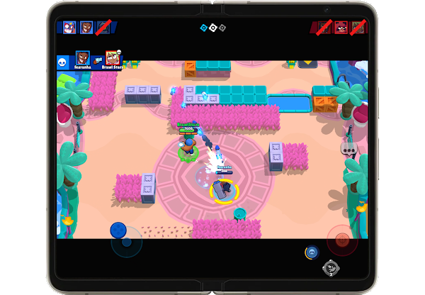 Brawl Stars is shown on an Android foldable phone.