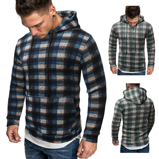Title 10, Men Cotton Autumn Hip Hop Plaid Hoodie. Comfort...