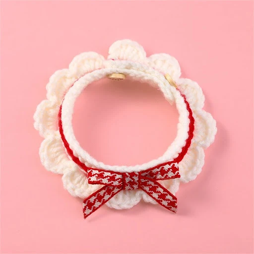 Cute Pet Cat Saliva Towel Hand-knitted Adjustable Kitten Cat Puppy Bow-knot Collar Pet Cat Decorative Collar Kitten Acce