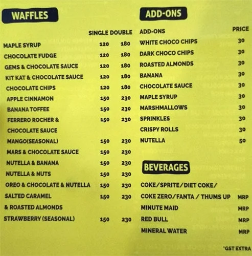 Wok & Waffle menu 