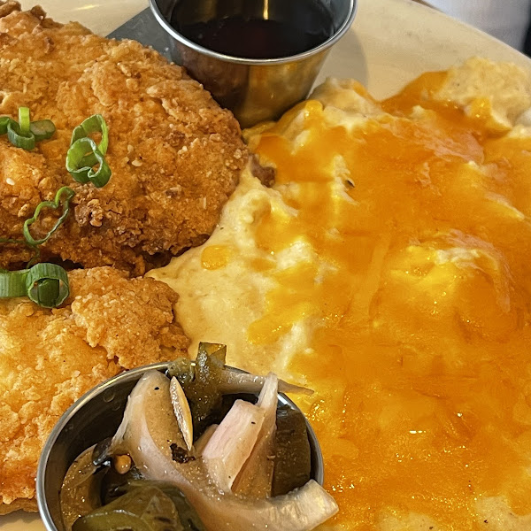 GF fried chicken and goat cheese grit. Yummmm