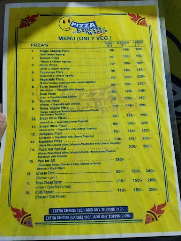 Pizza on Express Wheels menu 