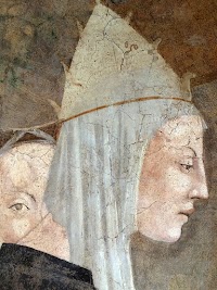 Piero della Francesca, Le Storie della Vera Croce, Ritrovamento delle tre croci (particolare della madre Elena, la madre di Costantino che ritrovò la santa Croce), Basilica di San Francesco, Arezzo

