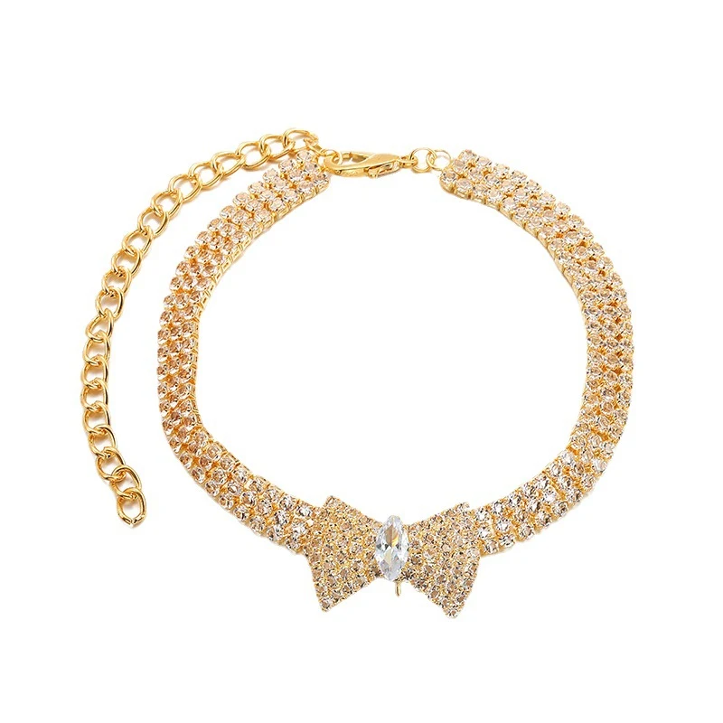 Collier pour animaux de compagnie avec nœud en strass, accessoires réglables, pour chiens et chats, taille ajustable, élégant et brillant.