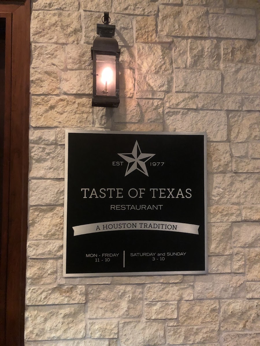 Taste of Texas gluten-free menu