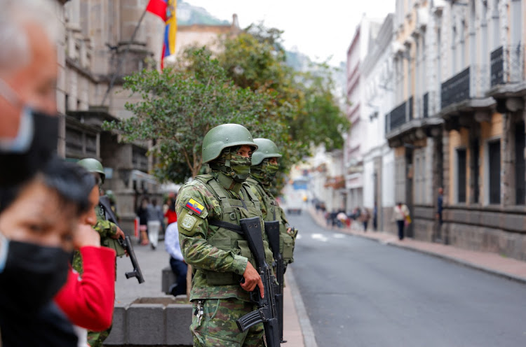 Soldiers stand guard near the Presidential Palace in Quito, Ecuador, January 9 2024. Picture: KAREN TORO/REUTERS