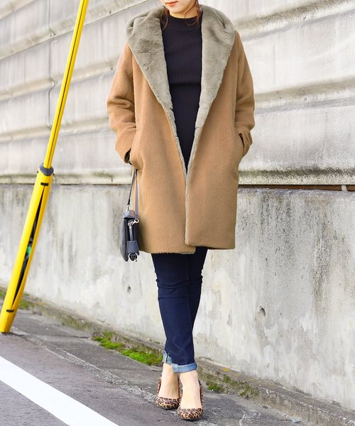 ANCHアンシェback flare ecofur coat エコファーコート-