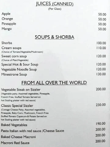 Mohan's Classic Restaurant menu 