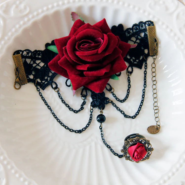Halloween Rode Roos Kwast Armband Universele Ring Geïntegreerde Polsband Versiering voor themafeesten.