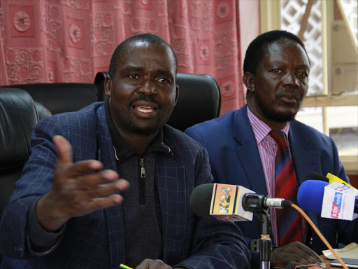 Rarieda MP Nicholas Gumbo with Kitutu Masaba MP Timothy Bosire during a press conference on corruption in government organisations./FILE