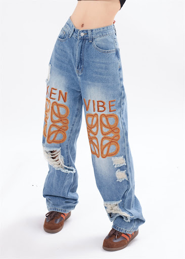 Title 13, Ripped Letter-printing Jeans For Men And Women....