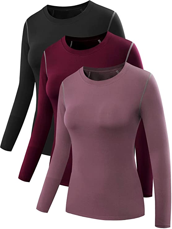 Neleus Women's 3 Pack Athletic Compression Long Sleeve T Shirt Dry Fit